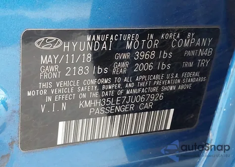 2018 Hyundai Elantra Gt from USA, damaged, VIN KMHH35LE7JU067926